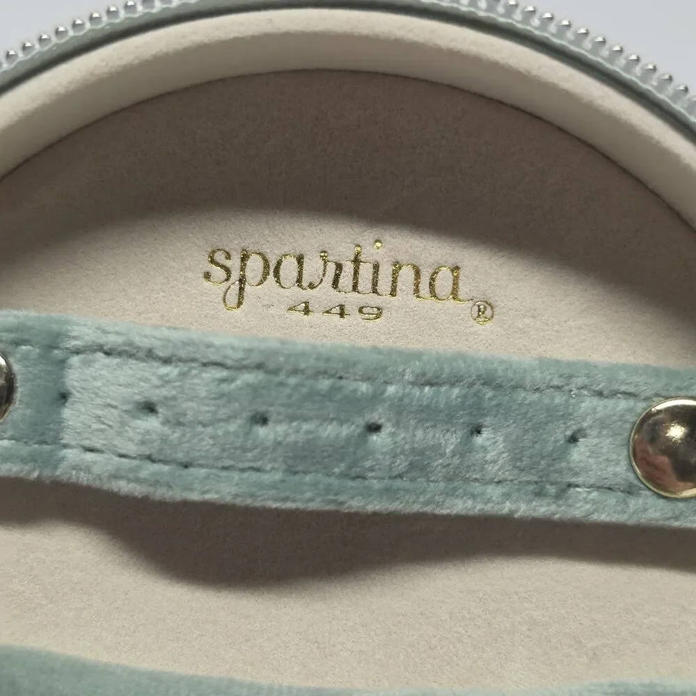 NWOT Spartina 449 Round Jewelry Travel Case Dusty Blue Velvet Organizer Box